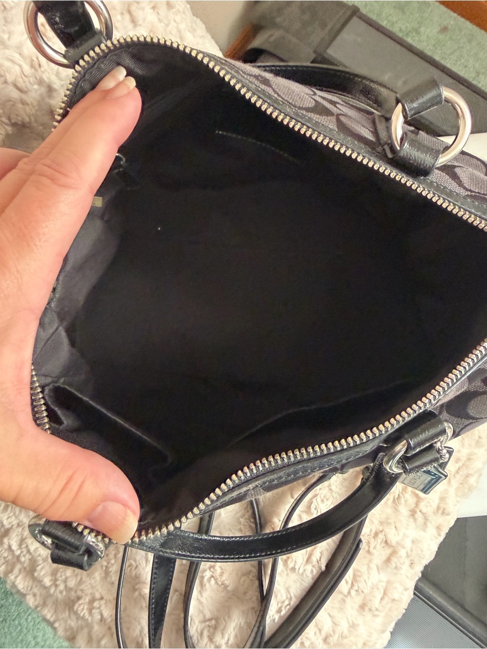 Coach Black Signature Canvas Shoulder Bag with Snakeskin Trim - Picture 6 of 9